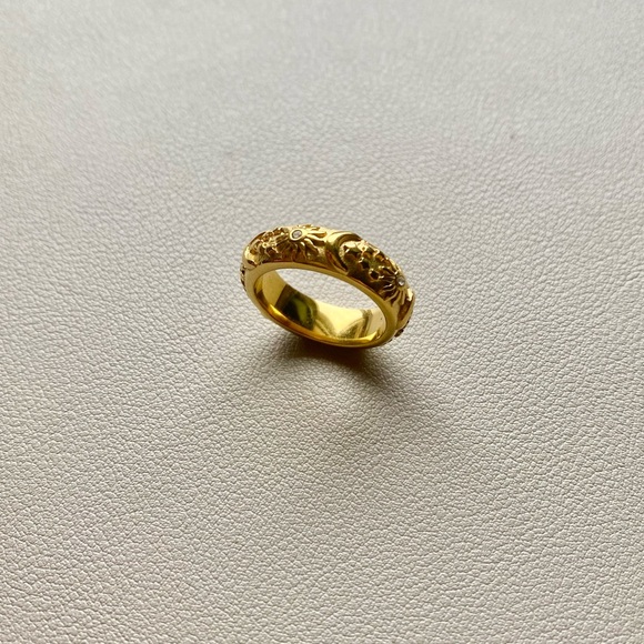 NEW 18K Gold Plated Textured Celestial Sun Moon Stars Ring - Picture 2 of 3